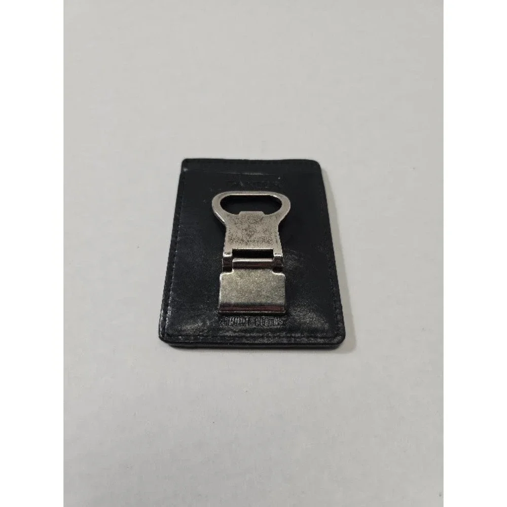 Danier Card Holder Mens Black Leather Bottle Opener Slim Wallet